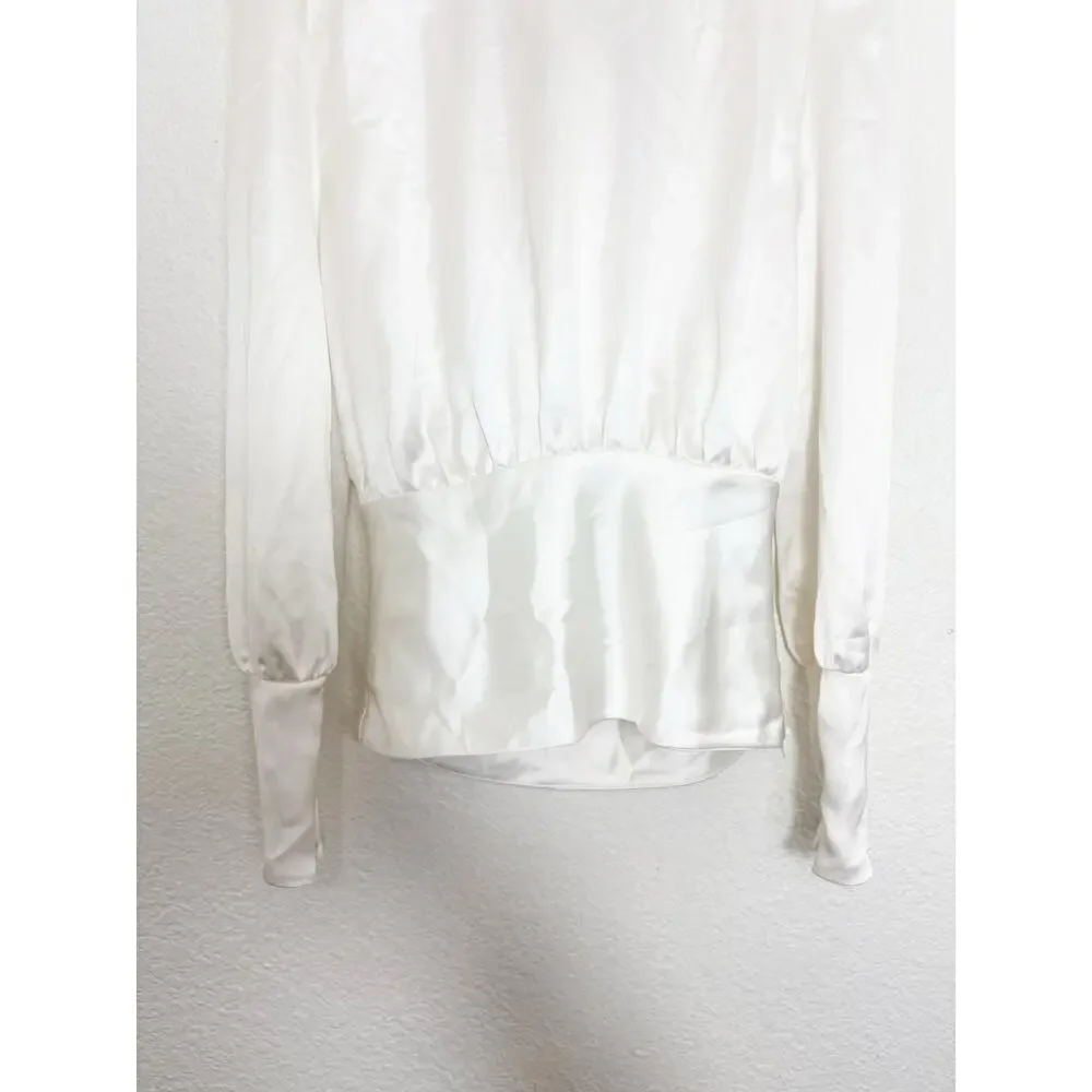 Zara White Satin High Neck Cowl Back Top Size XS Draped Tie Back Quiet Luxury